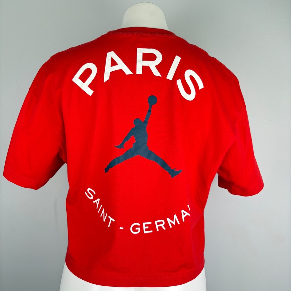 Jordan x PSG Paris Saint-Germain Women Red Crop Top Loose Fit Tee Small BQ4234
